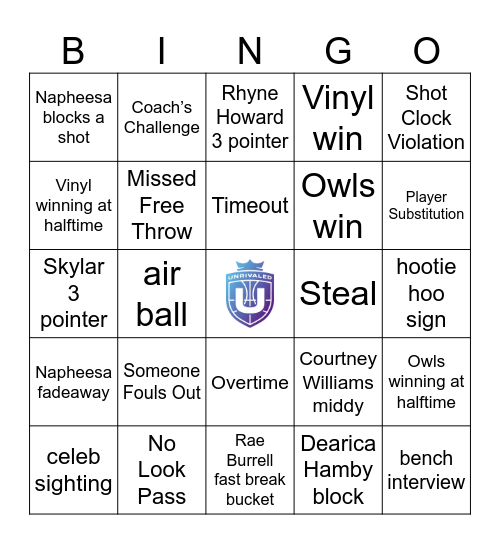 UNRIVALED Bingo Card