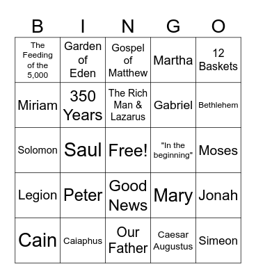Bible Bingo Card