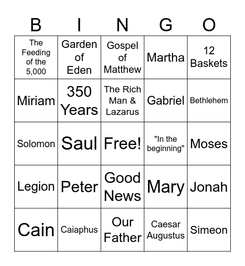 Bible Bingo Card