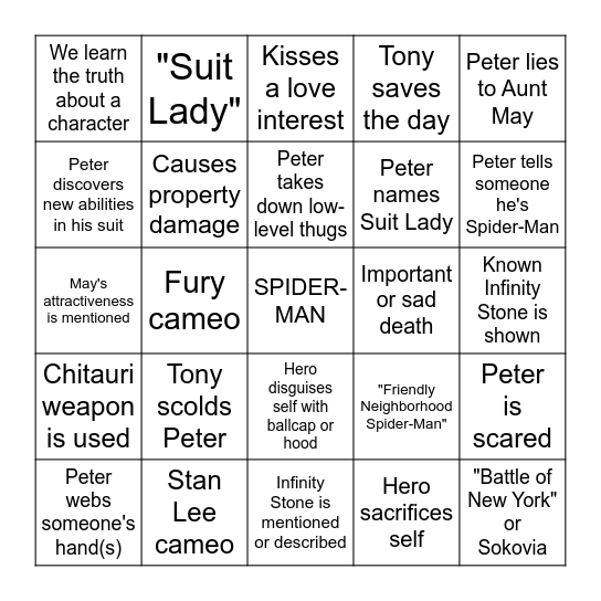 SPIDER-MAN Bingo Card