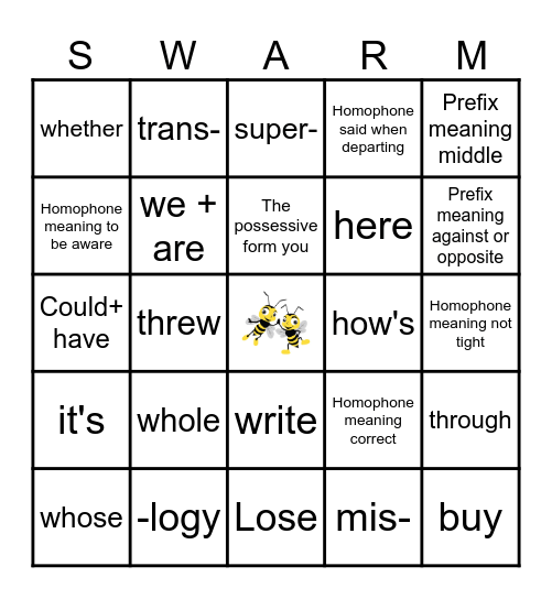 Word Study Bingo Card