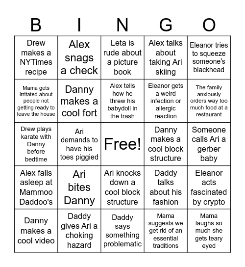 Family Bingo Card