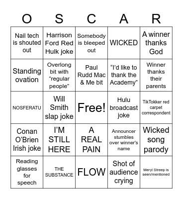 97th Academy Awards Bingo Card