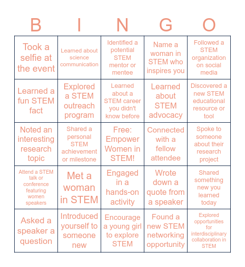 STEMinism - Advocating for Excellence in STEM Bingo Card