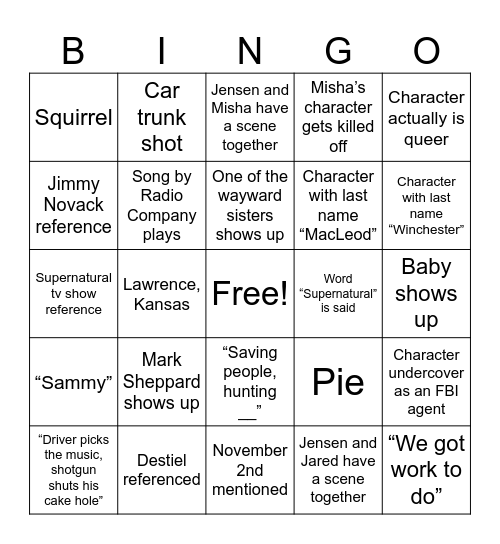 The Boys s5 (aka Supernatural s16) Bingo Card