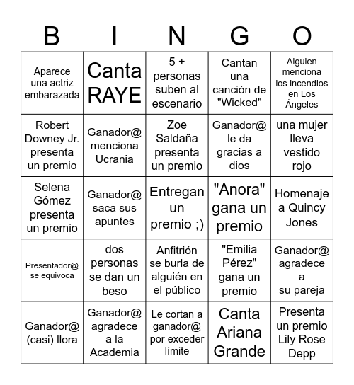 Lotería - Premios Oscar 2025 Bingo Card
