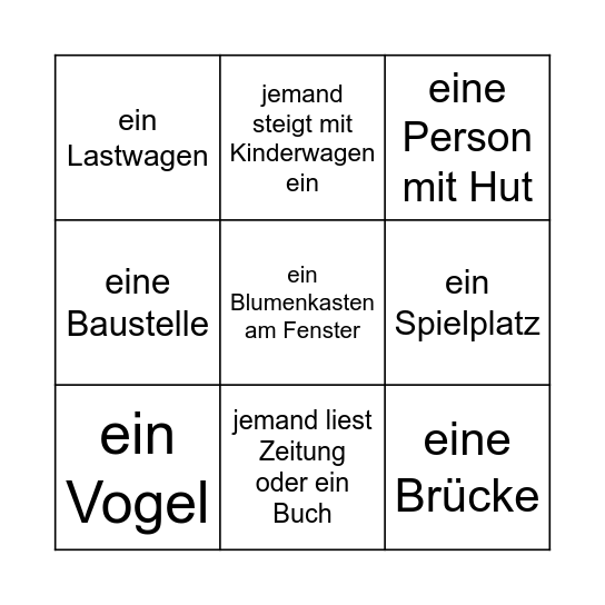 Straßenbahn Bingo Card