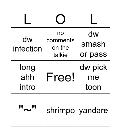dw talkie bingo 3x3 Bingo Card