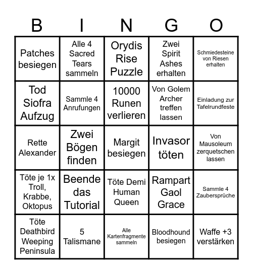 Elden Ring Bingo Card