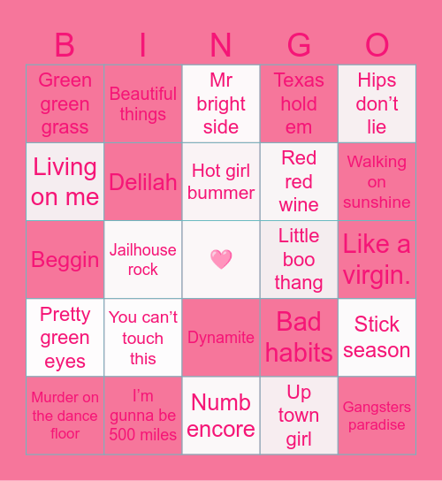 Sarah’s squeaky voice bingo 🩷🫠 Bingo Card