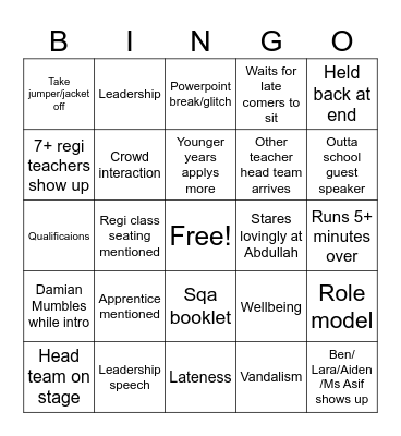 Assembly Bingo Card
