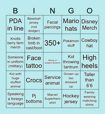 People Watching Bingo Card