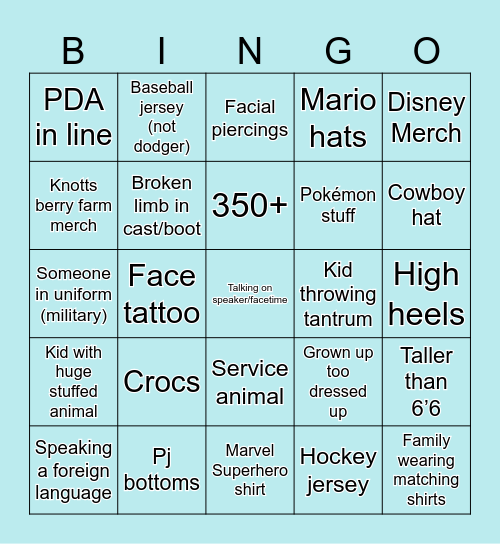 People Watching Bingo Card
