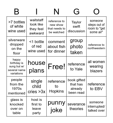 Harvey House Bingo Card