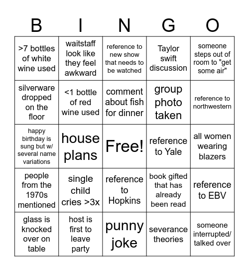Harvey House Bingo Card