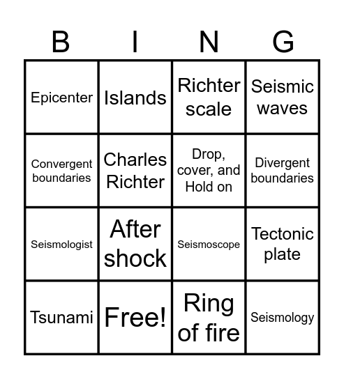 Earthquake Bingo Card