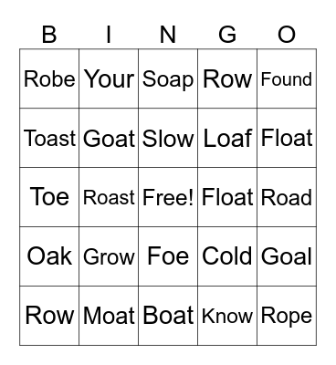 Long O Vowel Sounds Bingo Card