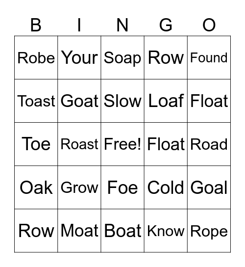 Long O Vowel Sounds Bingo Card