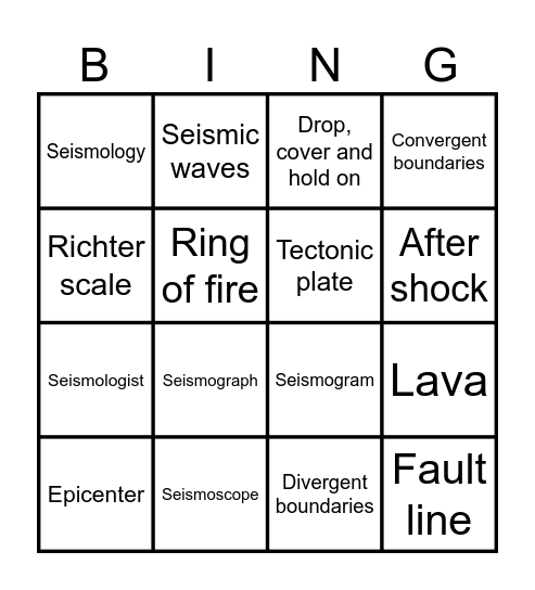 Earthquake Bingo Card