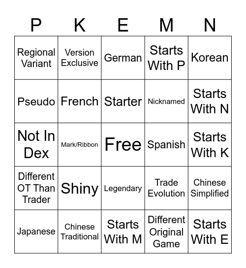 Galar VS Paldea Trade Bingo Card