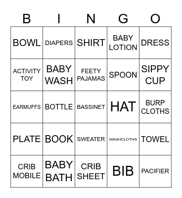 Baby Gift Bingo Card
