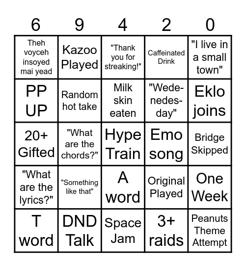 JL's Stream Bingo Card