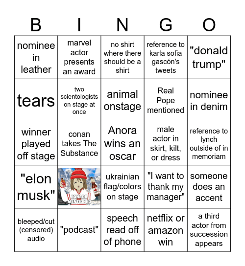 Oscars 2025 Bingo Card