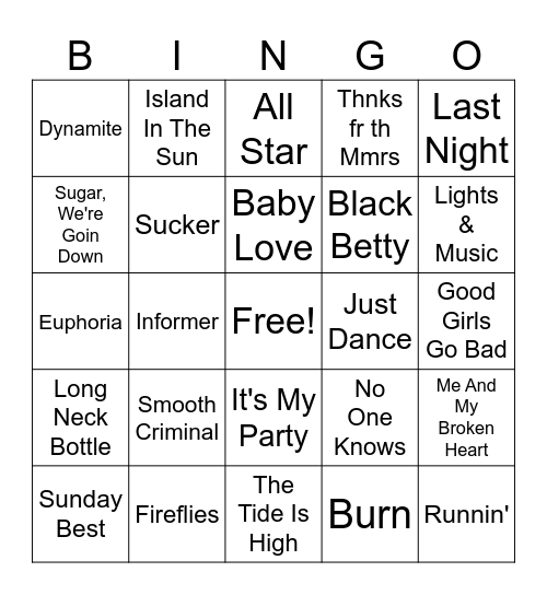 (8MB) Music Bingo Round 2 Bingo Card
