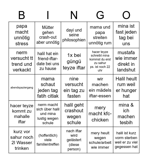 Ramazan 2025 Bingo Card