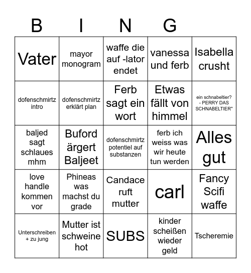 PHINEAS AND FERB BINGO Card