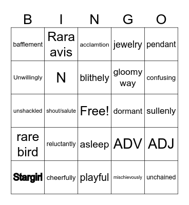 Stargirl2 Bingo Card