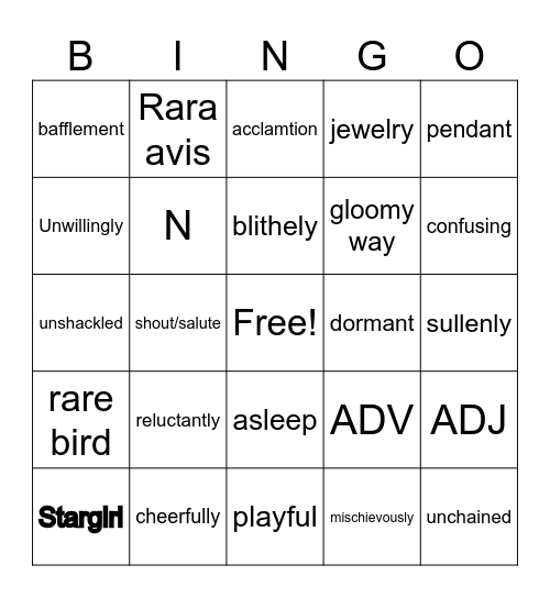 Stargirl2 Bingo Card