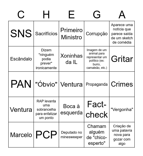 CHEGA BINGO Card