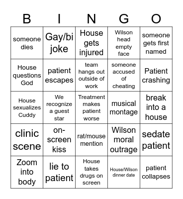 House Plots Bingo Card