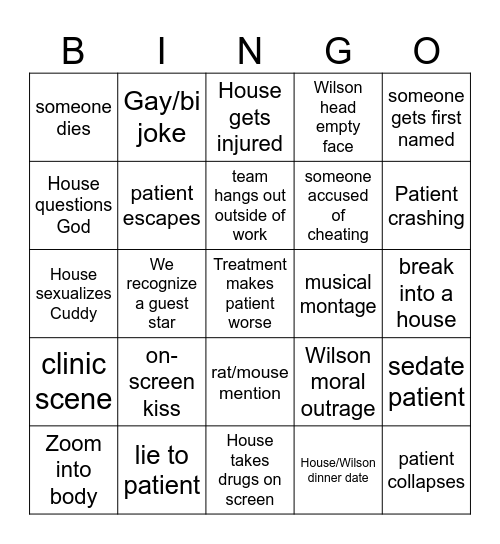House Plots Bingo Card