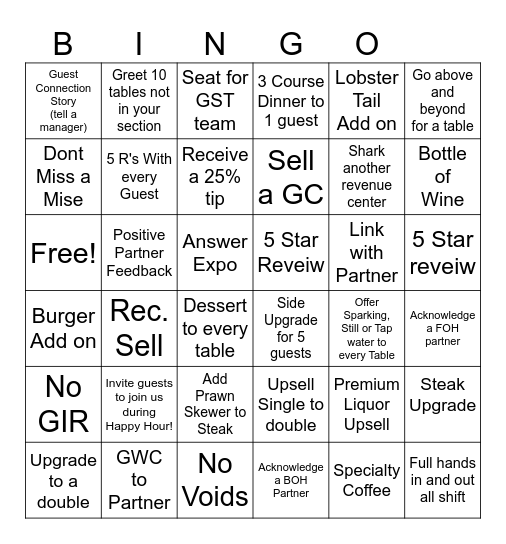 Joey Bingo Card