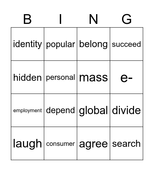 Unit 5 Bingo Card