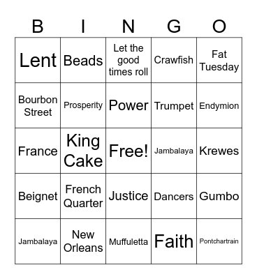 Madri Gras Bingo Card
