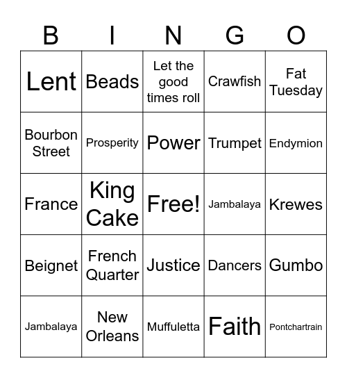 Madri Gras Bingo Card