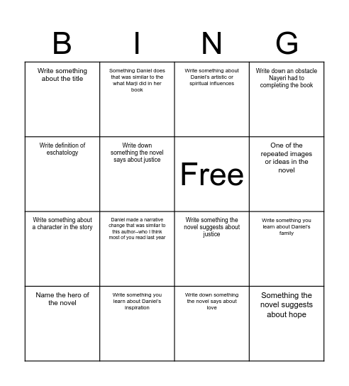Daniel Nayeri Interview Bingo Card