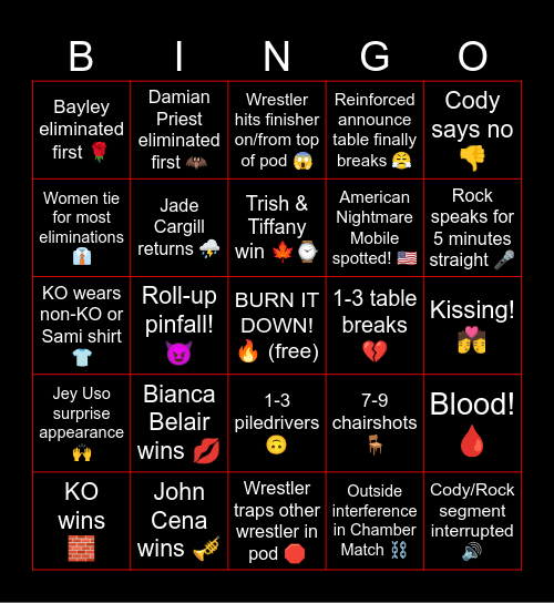Elimination Chamber 2025 Bingo Card