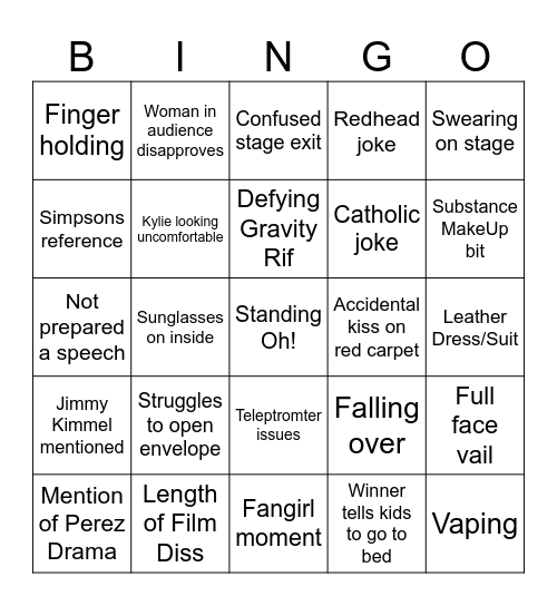 Oscar Bingo Card