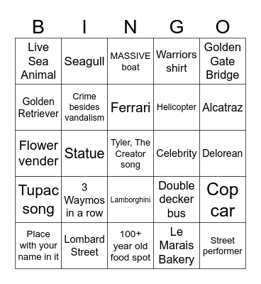 San Francisco Bingo Blackout Bingo Card