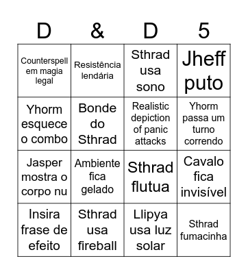 Bingo do Sthrad Bingo Card