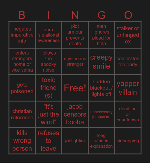 Jacob Mobie Night (Thriller-Horror) Bingo Card