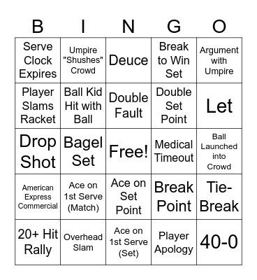 Tennis Bingo Card