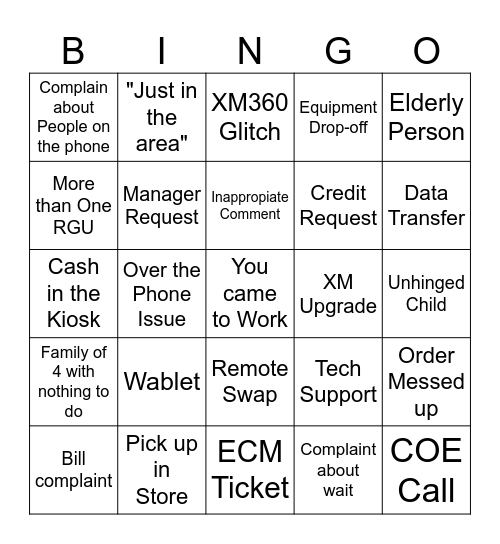 Sunday Bingo Card