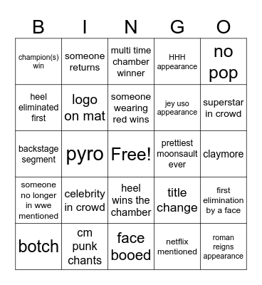 ELIMINATION CHAMBER Bingo Card