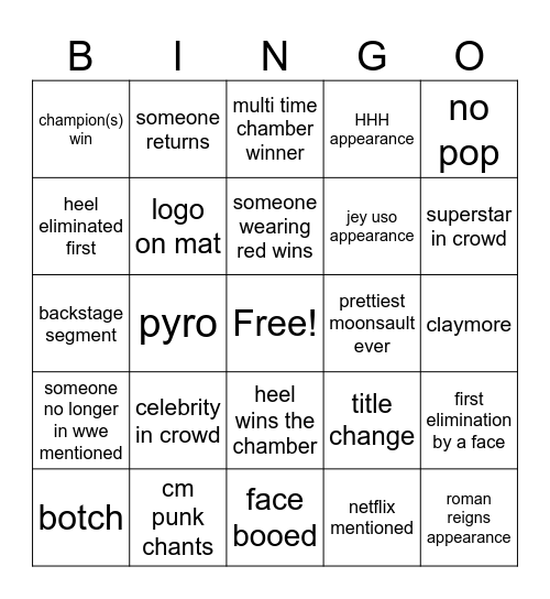 ELIMINATION CHAMBER Bingo Card