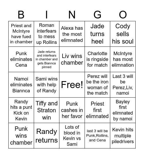 WWE ELIMNATION CHAMBER PREDICTIONS Bingo Card